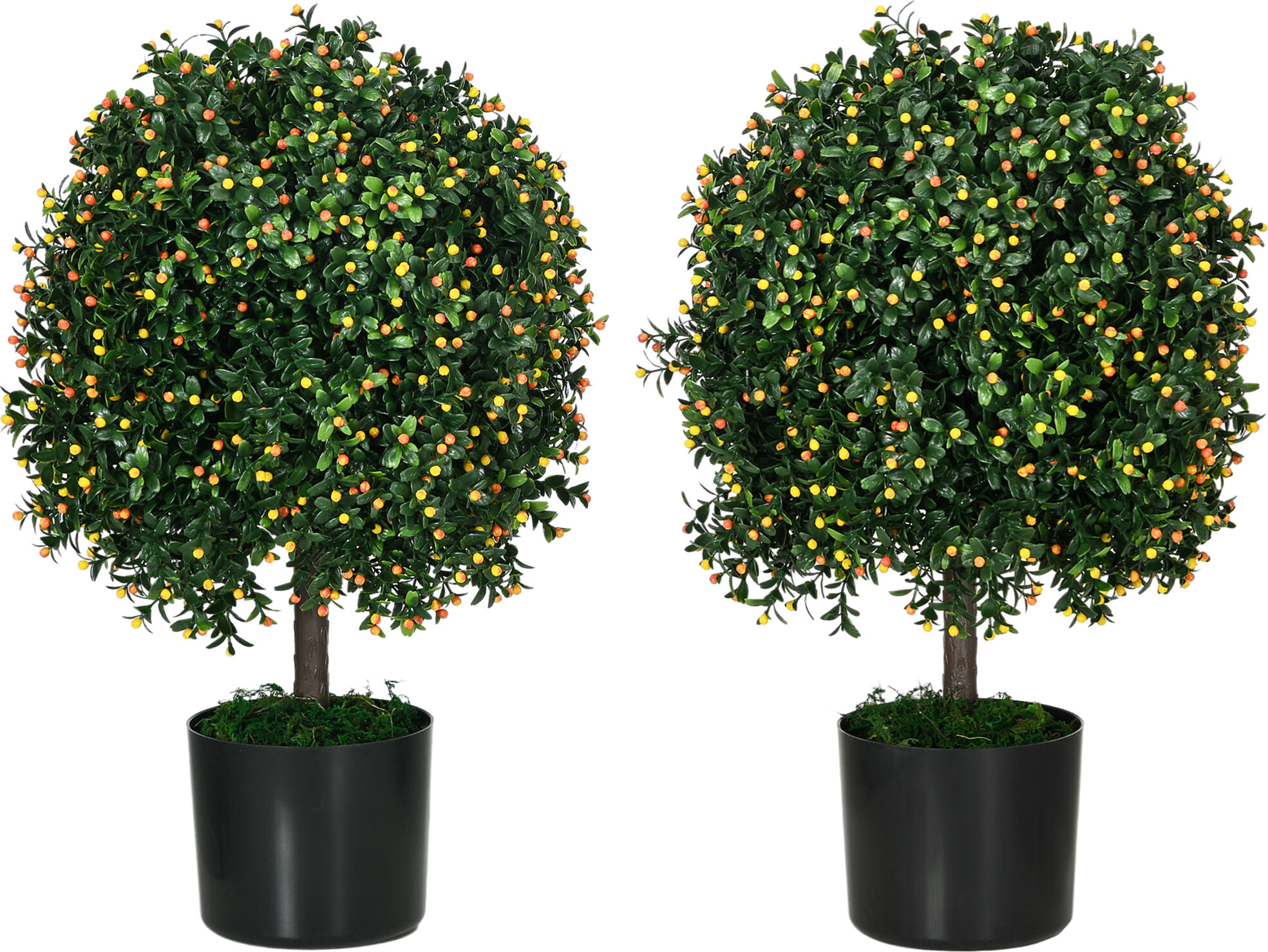 HOMCOM Artificial Topiary Trees 2 Pack 20.75" with Pot and Orange Fruits Boxwood Balls for Home Office Living Room Decor   Aosom.com