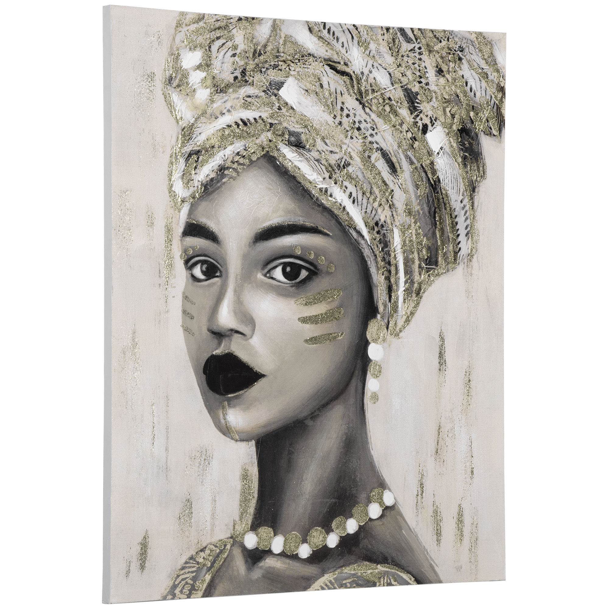 HOMCOM Hand-Painted Gold African Woman Canvas Wall Art for Home Decor 39.25 x 31.5   Aosom.com