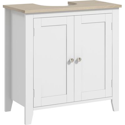 Kleankin HOMCOM Pedestal Sink Storage Cabinet, Under Sink Cabinet, Bathroom Vanity Cabinet with U-Shape and Adjustable Internal Shelf, White/Wood Kleankin HOMCOM Pedestal Sink Storage Cabinet, Under Sink Cabinet, Bathroom Vanity Cabinet with U-Shape and Adjustable Internal Shelf, White/Wood