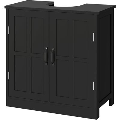 kleankin Bathroom Sink Cabinet, Pedestal Sink Cabinet with Adjustable Shelf, Black kleankin Bathroom Sink Cabinet, Pedestal Sink Cabinet with Adjustable Shelf, Black