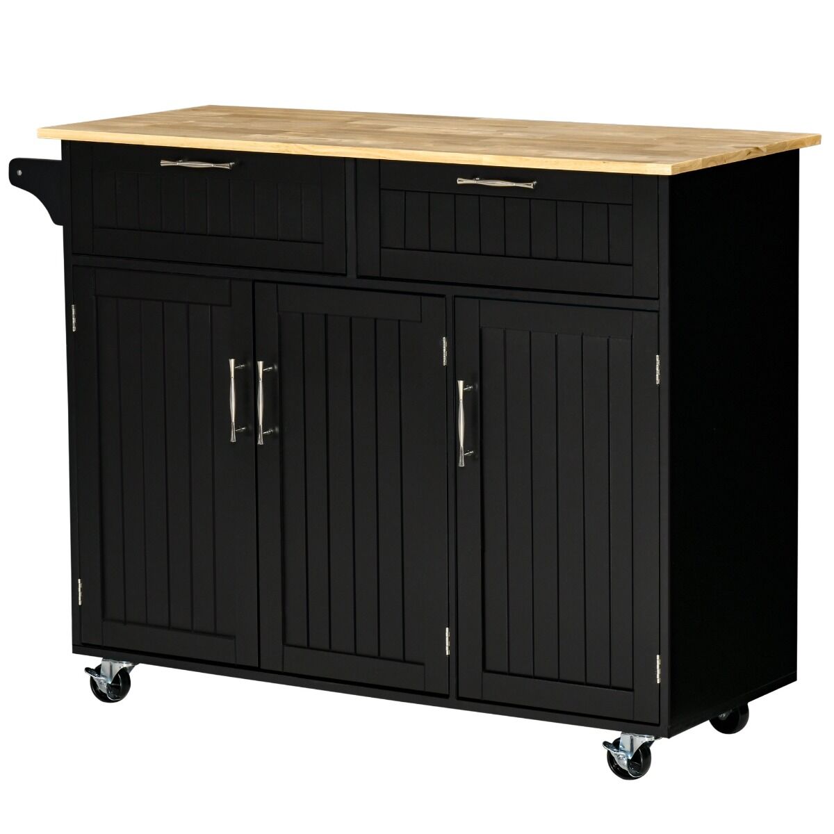 HOMCOM Kitchen Island Cart on Wheels, Rolling Kitchen Island with Wheels, Kitchen Cart with Drawers and Cabinets for Dining Room, Black