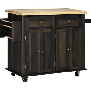 HOMCOM Kitchen Cart on Wheels, Rolling Kitchen Cart with Rubberwood Top, Spice Rack, Towel Rack and Drawers for Dining Room, Brown Oak