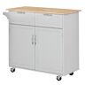 HOMCOM Mobile Grey Kitchen Island, Versatile, with Towel Holder, Durable Rubberwood Countertop   Aosom.com