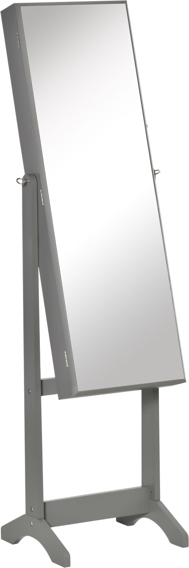 HOMCOM Lockable Jewelry Cabinet with Full-Length Mirror Floor Standing Organizer 4 Adjustable Angles Grey   Aosom.com