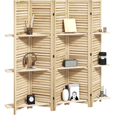 HOMCOM 5 Panel 67" Tall Wood Privacy Screen Room Divider with 3 Shelves and Folding Storage for Bedroom, Natural Wood HOMCOM 5 Panel 67" Tall Wood Privacy Screen Room Divider with 3 Shelves and Folding Storage for Bedroom, Natural Wood