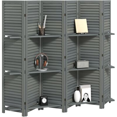 HOMCOM 6 Panel 67" Tall Wood Privacy Screen Room Divider with 3 Shelves and Folding Storage for Bedroom, Gray HOMCOM 6 Panel 67" Tall Wood Privacy Screen Room Divider with 3 Shelves and Folding Storage for Bedroom, Gray