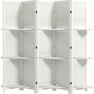 HOMCOM 5 Panel 67" Tall Wood Privacy Screen Room Divider with 3 Shelves and Folding Storage for Bedroom, White HOMCOM 5 Panel 67" Tall Wood Privacy Screen Room Divider with 3 Shelves and Folding Storage for Bedroom, White
