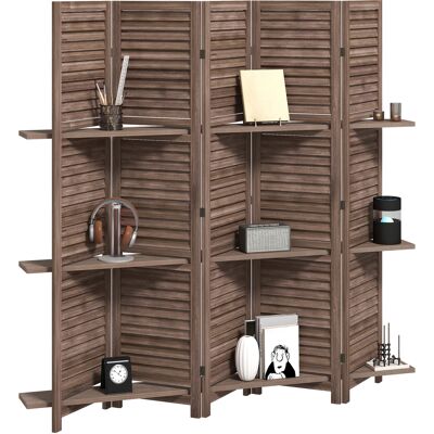 HOMCOM 5 Panel 67" Tall Wood Privacy Screen Room Divider with 3 Shelves and Folding Storage for Bedroom, Walnut HOMCOM 5 Panel 67" Tall Wood Privacy Screen Room Divider with 3 Shelves and Folding Storage for Bedroom, Walnut