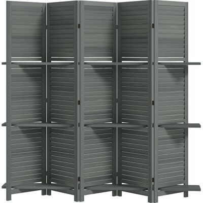 HOMCOM 5 Panel 67" Tall Wood Privacy Screen Room Divider with 3 Shelves and Folding Storage for Bedroom, Gray HOMCOM 5 Panel 67" Tall Wood Privacy Screen Room Divider with 3 Shelves and Folding Storage for Bedroom, Gray