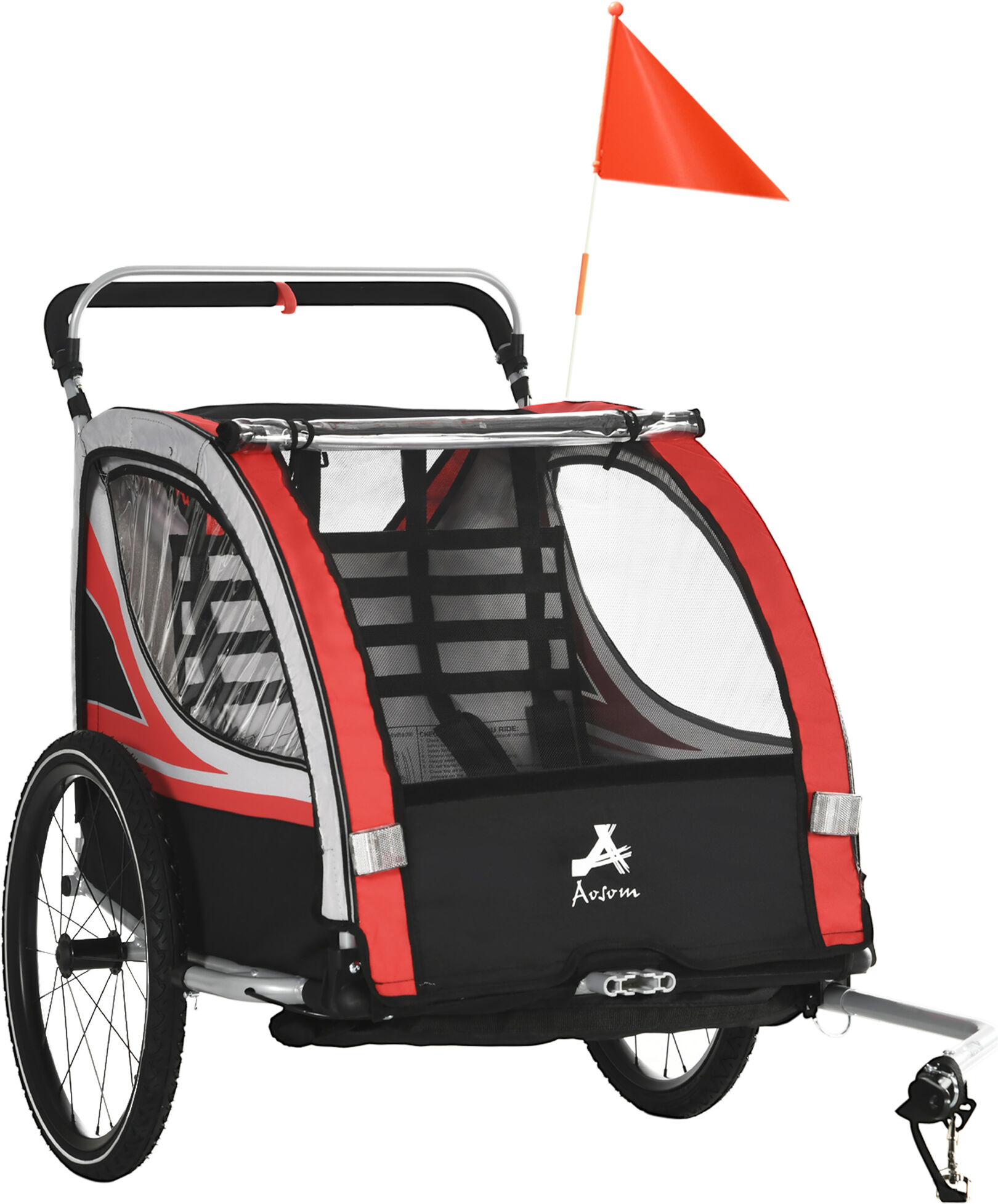 Aosom 3-in-1 Bike Trailer for Kids Red Running Stroller Jogging Cart with 2 Seats 5-Point Harness Storage for Active Families   Aosom.com Outdoor Fun