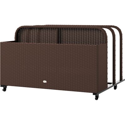 Outsunny PE Rattan Pool Float Storage Organizer with Wheels, Brown Outsunny PE Rattan Pool Float Storage Organizer with Wheels, Brown