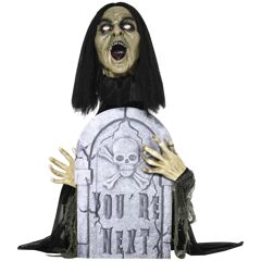 Outsunny Life Size Creepy Halloween Female Ghost with Tombstone Animatronic Decor Motion Activated Light Up Eyes Spooky Sound   Aosom.com
