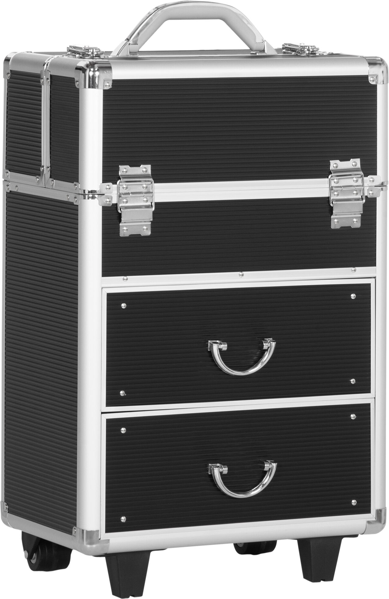 HOMCOM Black Rolling Makeup Train Case Large Storage Cosmetic Trolley Lockable Cart Trunk Swivel Wheels Keys   Aosom.com