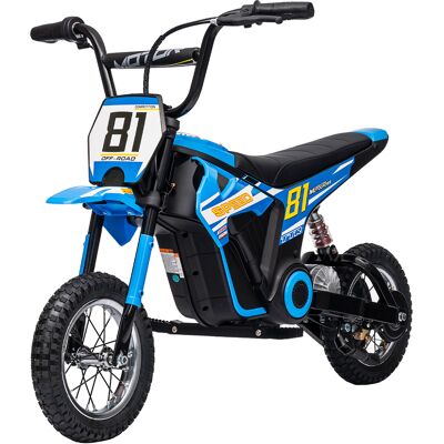 Qaba 24V Kids Motorcycle, Electric Dirt Bike with 250W Motor, Up to 9.9 MPH, 12" Inflatable Tires and Rear Suspension, Blue Qaba 24V Kids Motorcycle, Electric Dirt Bike with 250W Motor, Up to 9.9 MPH, 12" Inflatable Tires and Rear Suspension, Blue