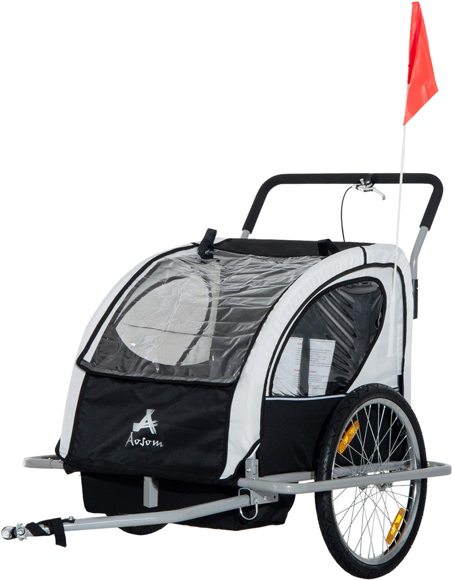 Aosom Elite Kids White 3-Wheel Bike Trailer, Secure Two-Child Carrier with Extra Storage Space & Safety Harnesses   Aosom.com