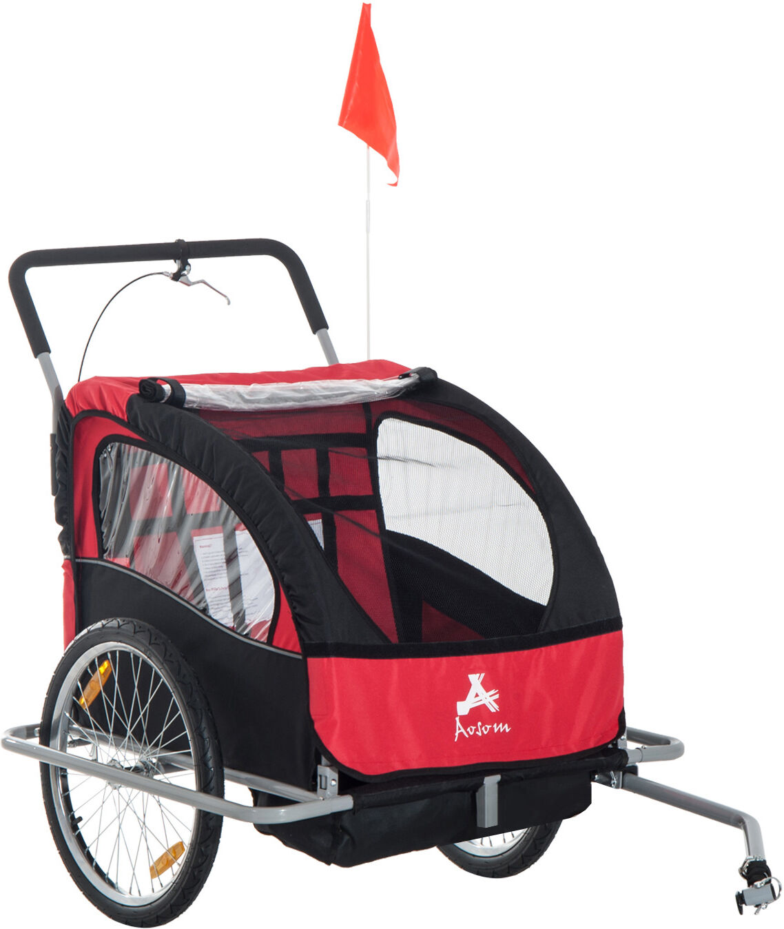 Aosom Elite Red 3-Wheel Bicycle Trailer for Kids, Safe Two-Child Carrier with Ample Storage & Safety Harnesses   Aosom.com