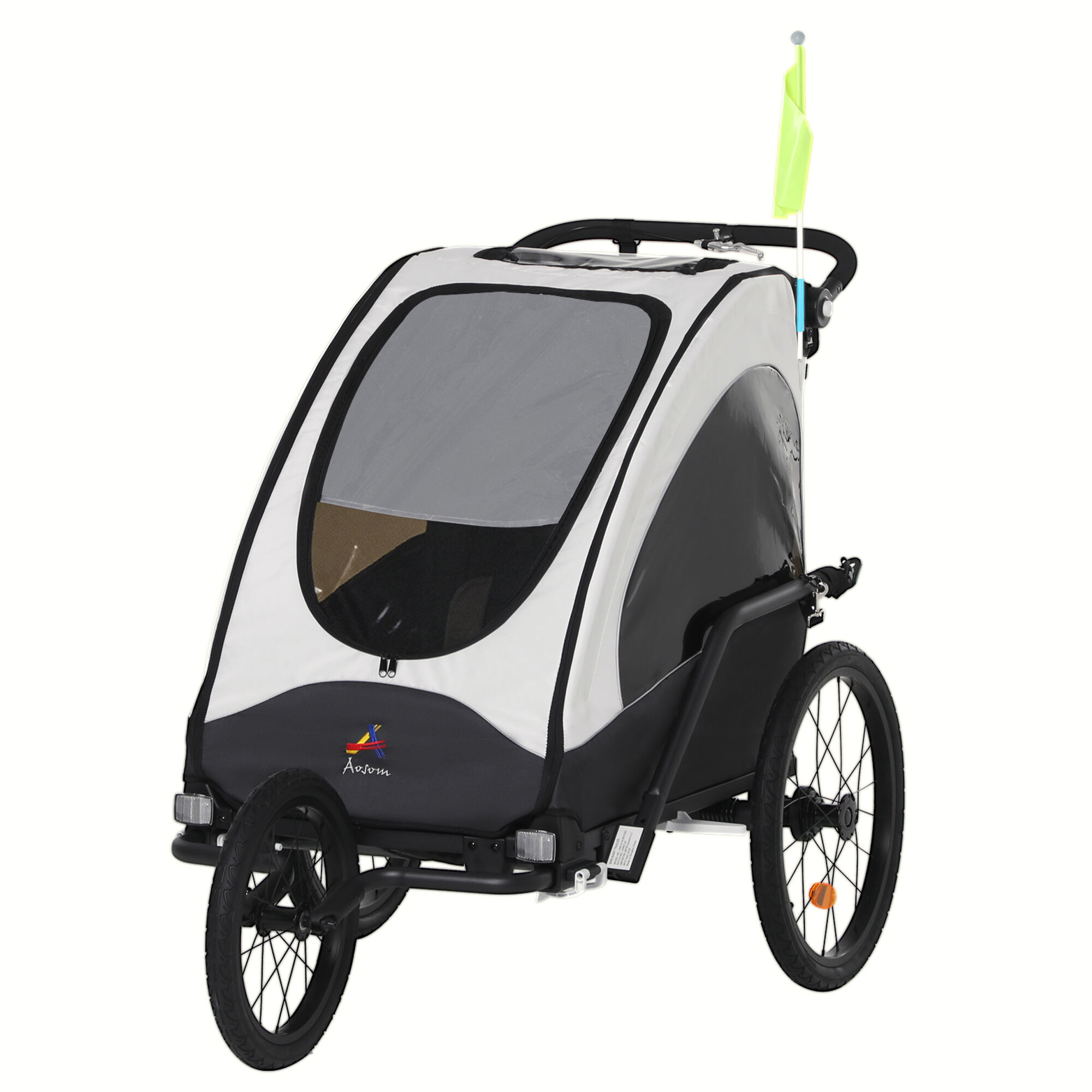 Aosom Child Bike Trailer 3 In1 Foldable Baby Trailer Transport Carrier with Shock Absorber System Rubber Tires Adjustable Handlebar