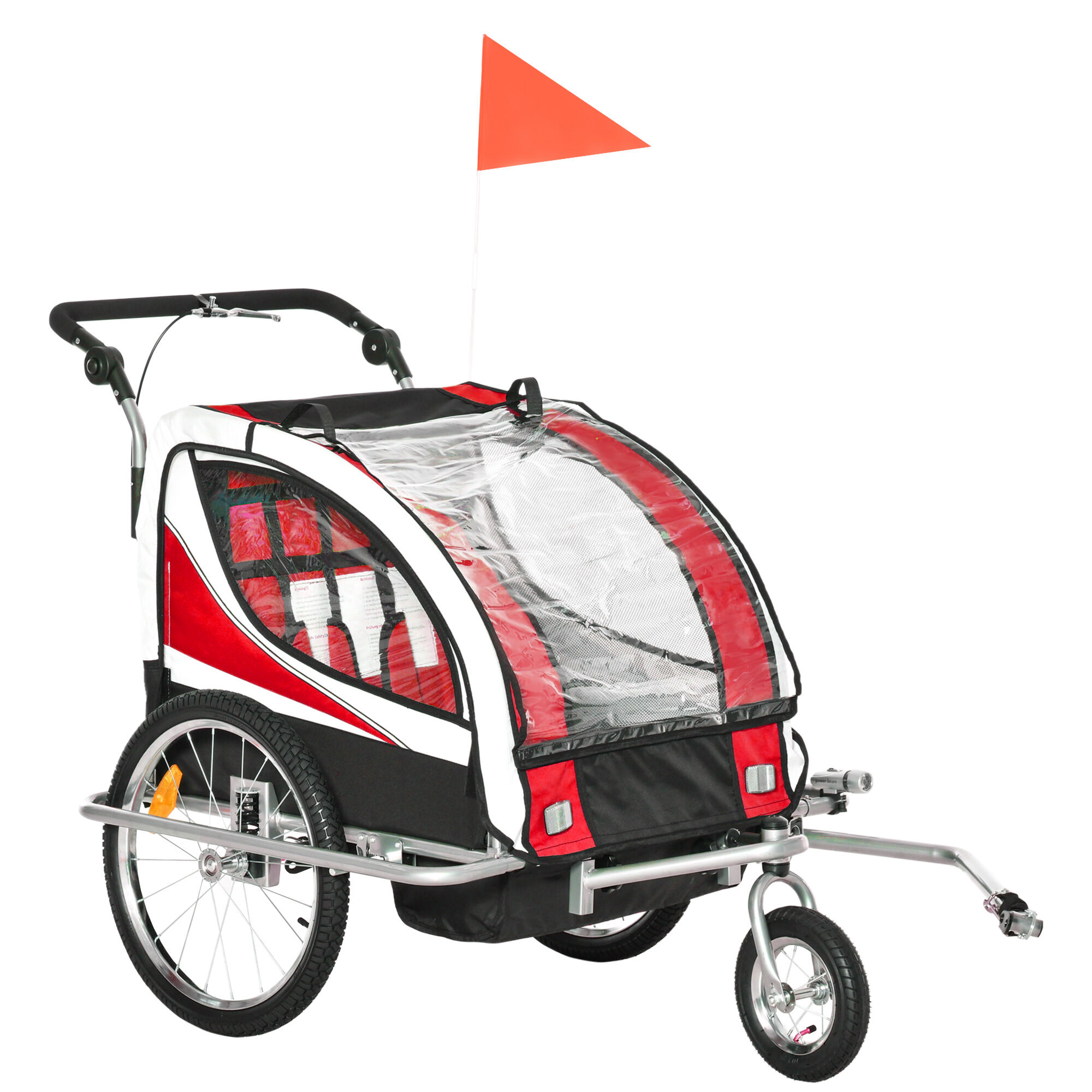 Aosom Folding Child Bike Baby Trailer with Safety Flag, Light Reflectors, & 5 Point Harness, Red