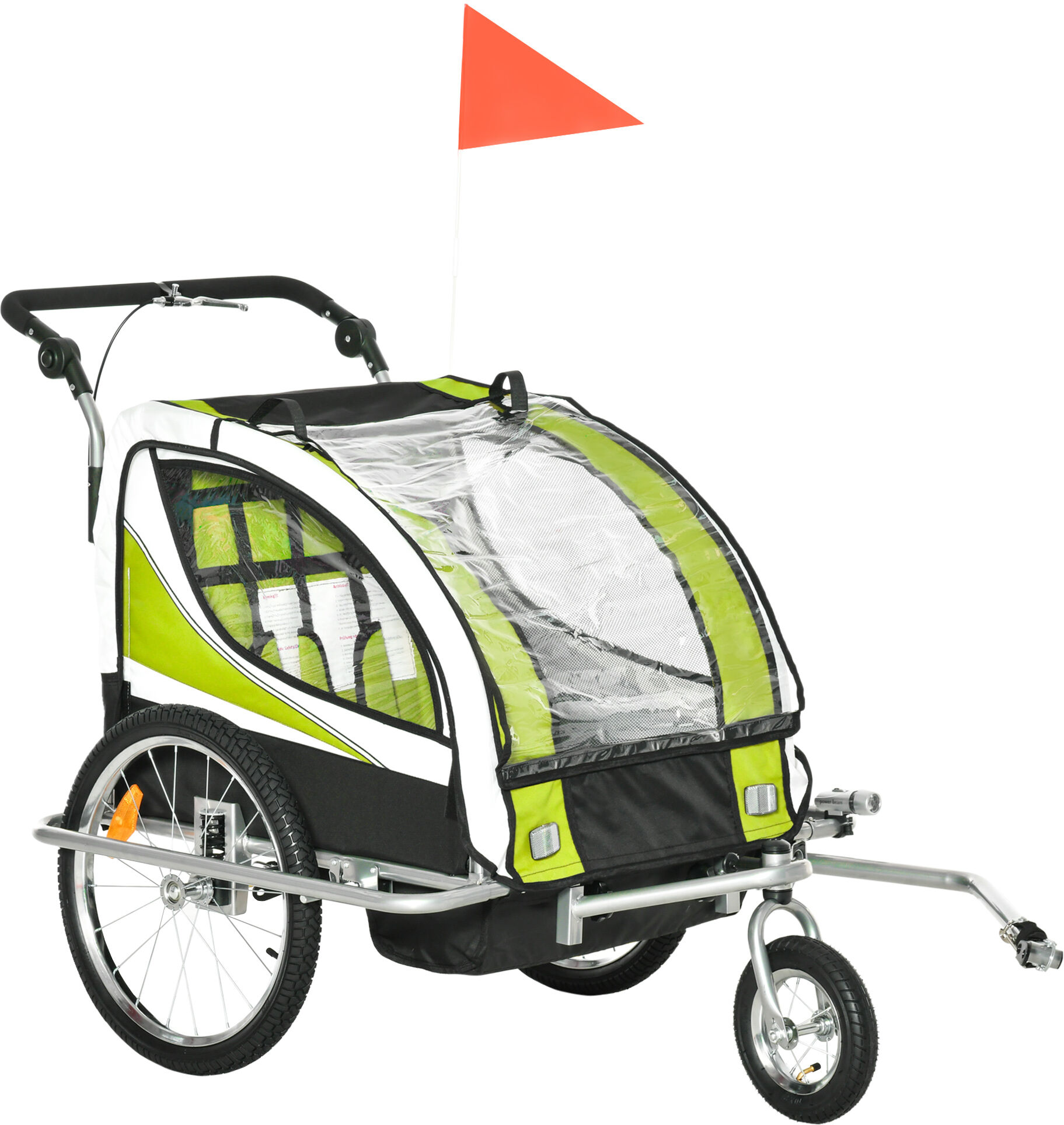 Aosom Folding Child Bike Baby Trailer with Safety Flag, Light Reflectors, & 5 Point Harness, Green