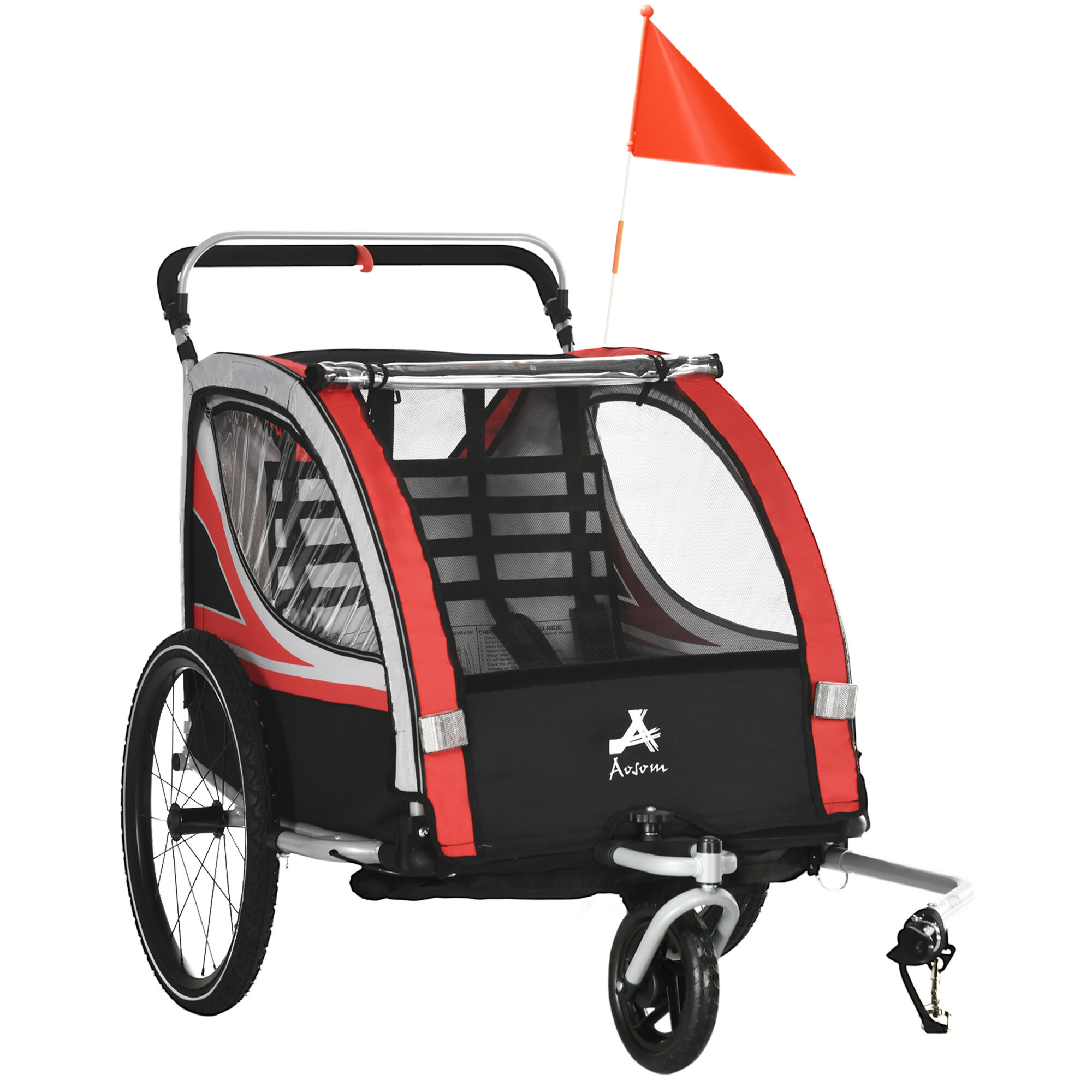 Aosom 2-in-1 Red Child Bike Trailer & Baby Stroller, Enhanced Safety Features, Brake, Flag, Reflectors, Storage   Aosom.com