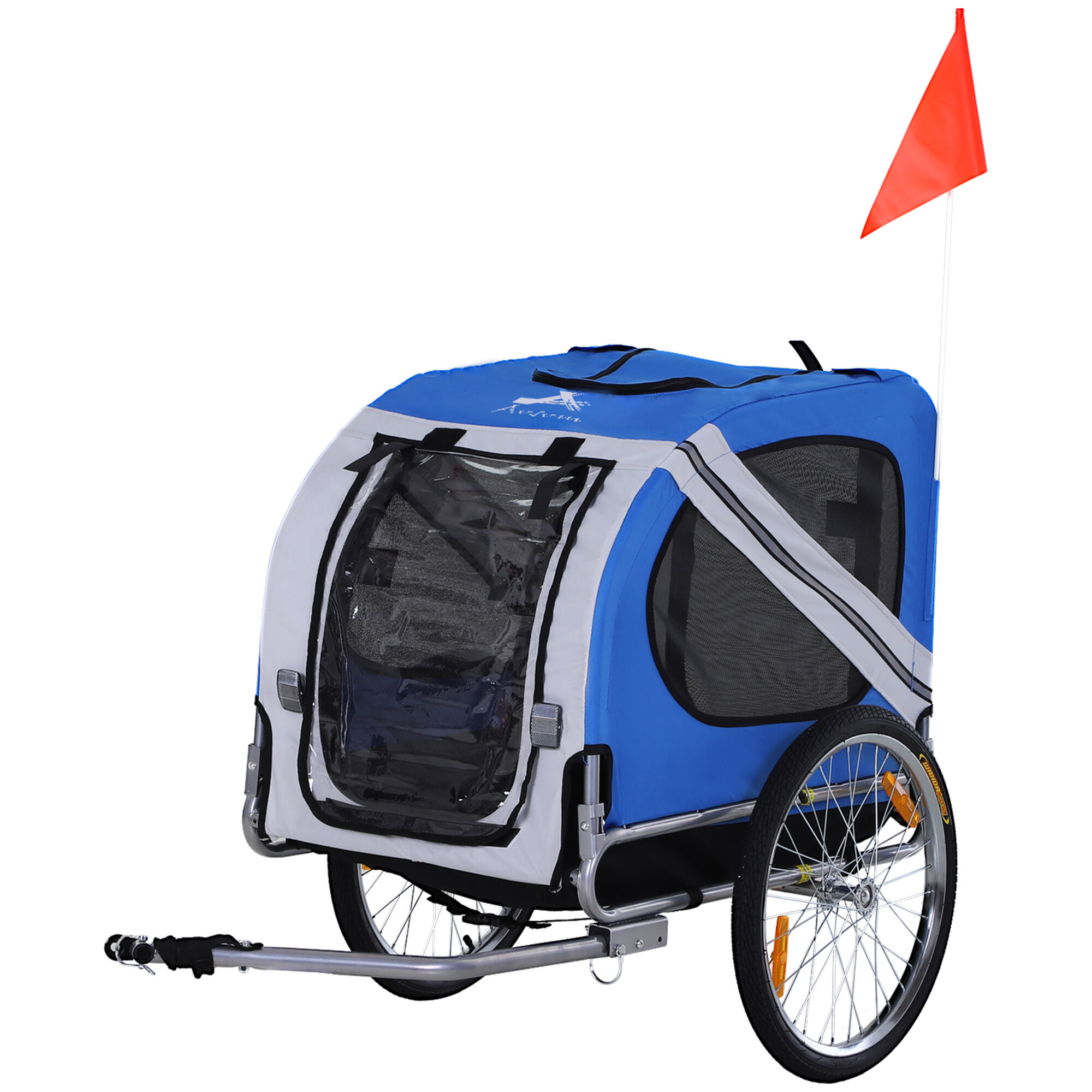 Aosom Dog Bike Trailer Pet Cart Bicycle Wagon Cargo Carrier Attachment for Travel with 3 Entrances for Off-Road & Mesh Screen - Light Blue / Grey