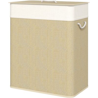 HOMCOM Double Laundry Basket with Lid, 26.4 Gallon Bamboo Laundry Hamper with Rope Handles and Removable Liner, Natural HOMCOM Double Laundry Basket with Lid, 26.4 Gallon Bamboo Laundry Hamper with Rope Handles and Removable Liner, Natural