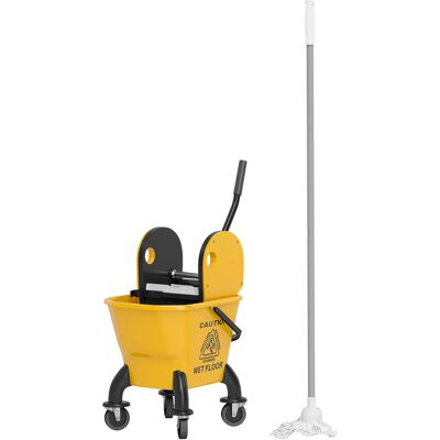 HOMCOM Mop Bucket with Wringer on Wheels for Floor Cleaning, 27.5 Quart Down Press Wringer with Handle and Mop, Yellow HOMCOM Mop Bucket with Wringer on Wheels for Floor Cleaning, 27.5 Quart Down Press Wringer with Handle and Mop, Yellow