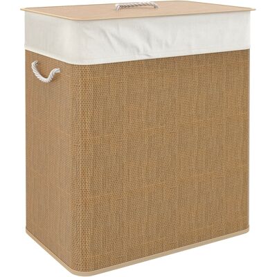 HOMCOM Double Laundry Basket with Lid, 26.4 Gallon Bamboo Laundry Hamper with Rope Handles and Removable Liner, Brown HOMCOM Double Laundry Basket with Lid, 26.4 Gallon Bamboo Laundry Hamper with Rope Handles and Removable Liner, Brown