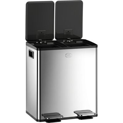 HOMCOM Trash Can, 2 x 5 Gallon Stainless Steel Garbage Can with Soft Close, Stay-Open Lid, Pedals, Inner Buckets, Silver HOMCOM Trash Can, 2 x 5 Gallon Stainless Steel Garbage Can with Soft Close, Stay-Open Lid, Pedals, Inner Buckets, Silver