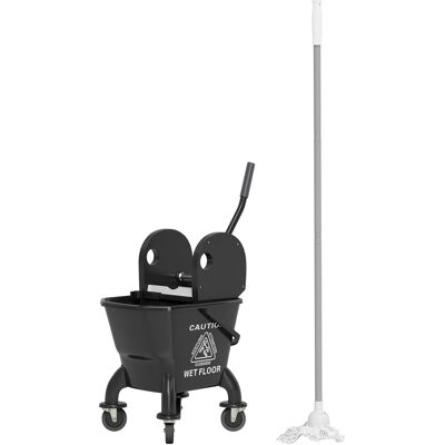 HOMCOM Mop Bucket with Wringer on Wheels for Floor Cleaning, 27.5 Quart Down Press Wringer with Handle and Mop, Black HOMCOM Mop Bucket with Wringer on Wheels for Floor Cleaning, 27.5 Quart Down Press Wringer with Handle and Mop, Black
