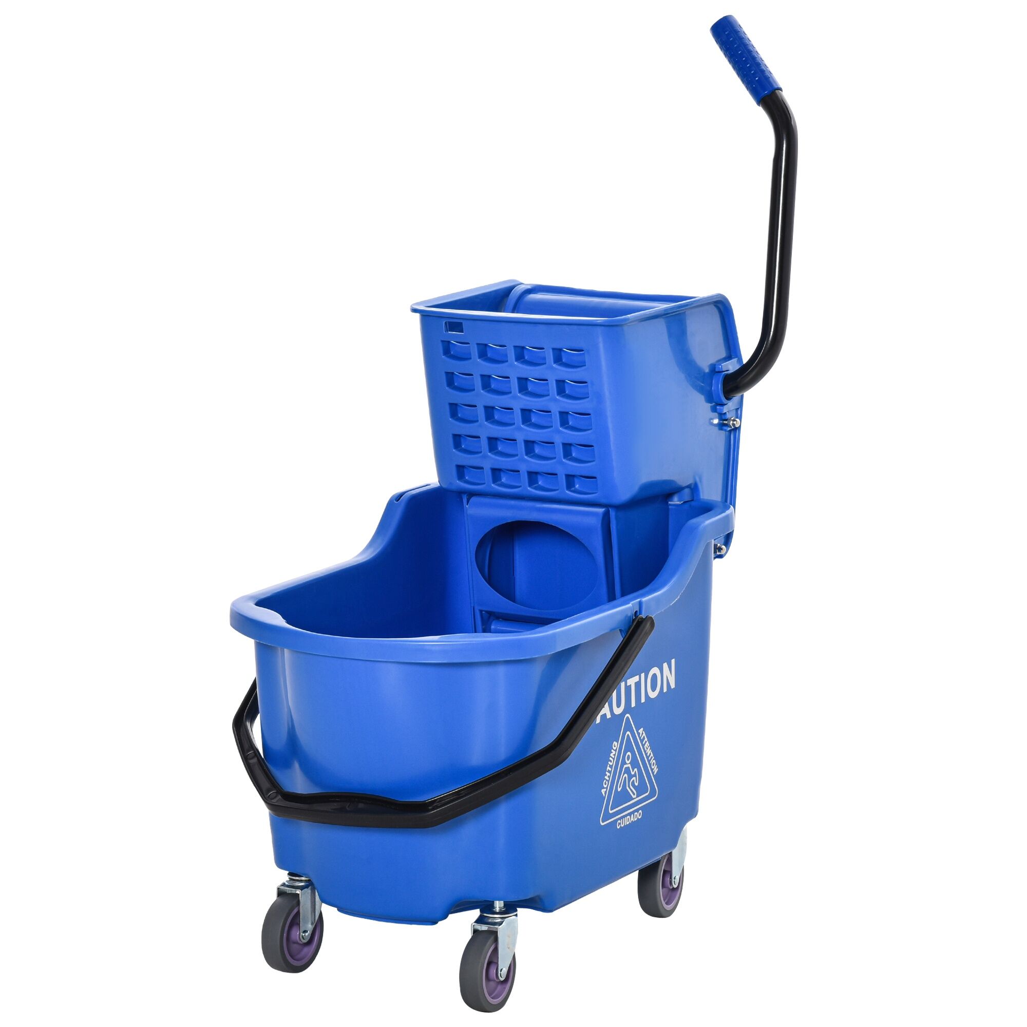 HOMCOM Commercial Cleaning Companion: 34Qt Blue Mop Bucket with Wringer & Wheels   Aosom.com