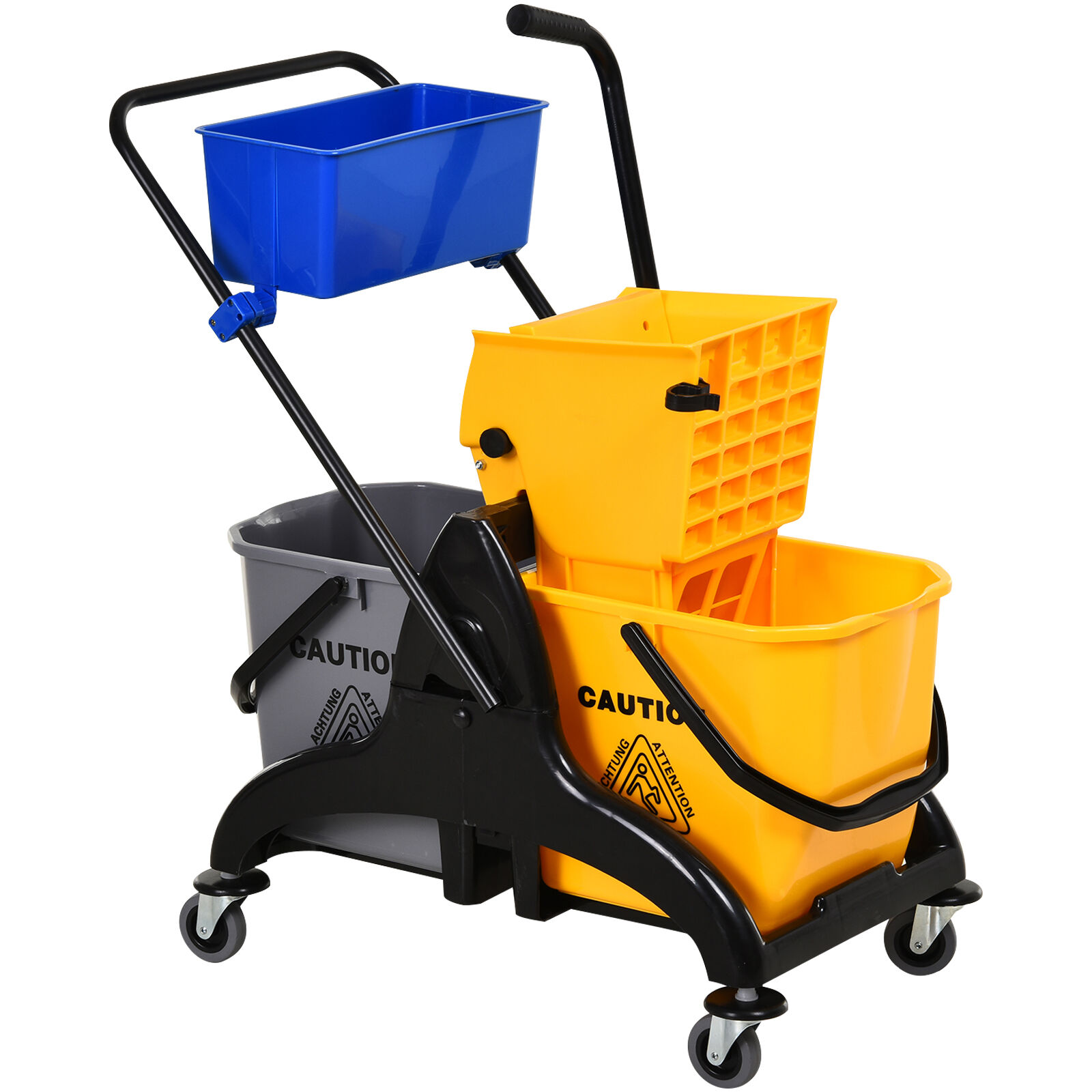 HOMCOM 6.9 Gallon Mop Bucket Wringer Cart Easy Side Press Yellow/Black Smooth Wheels & Mop-Handle Holder   Aosom.com