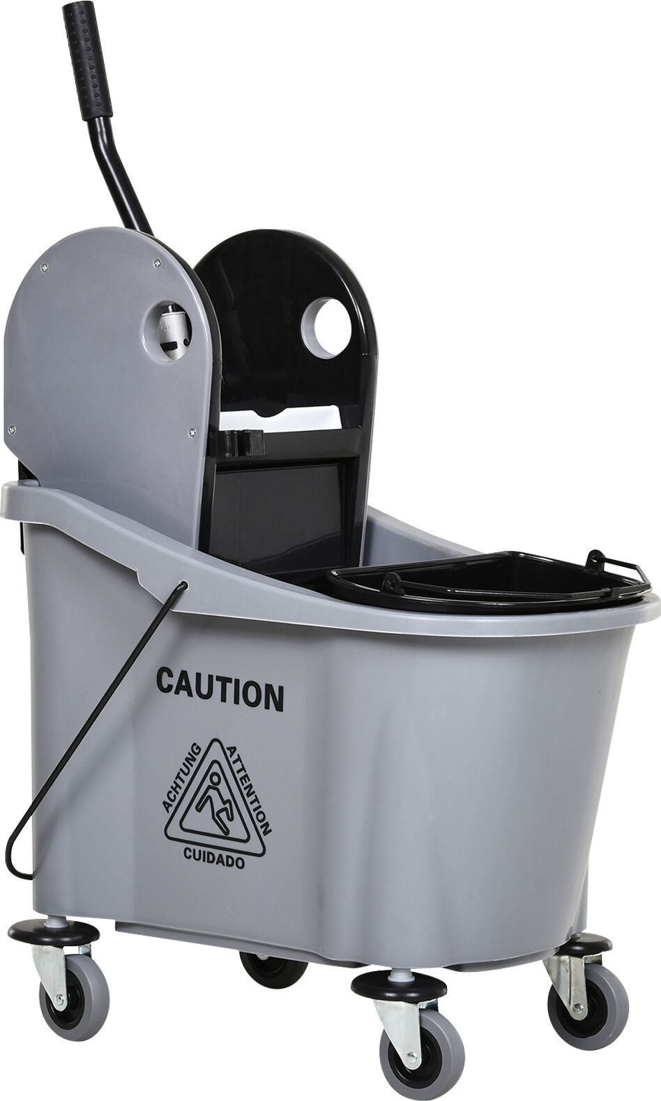 HOMCOM 9.5 Gallon Mop Bucket Wringer Cleaning Cart Black with 4 Wheels, 2 Buckets & Mop-Handle Holder   Aosom.com