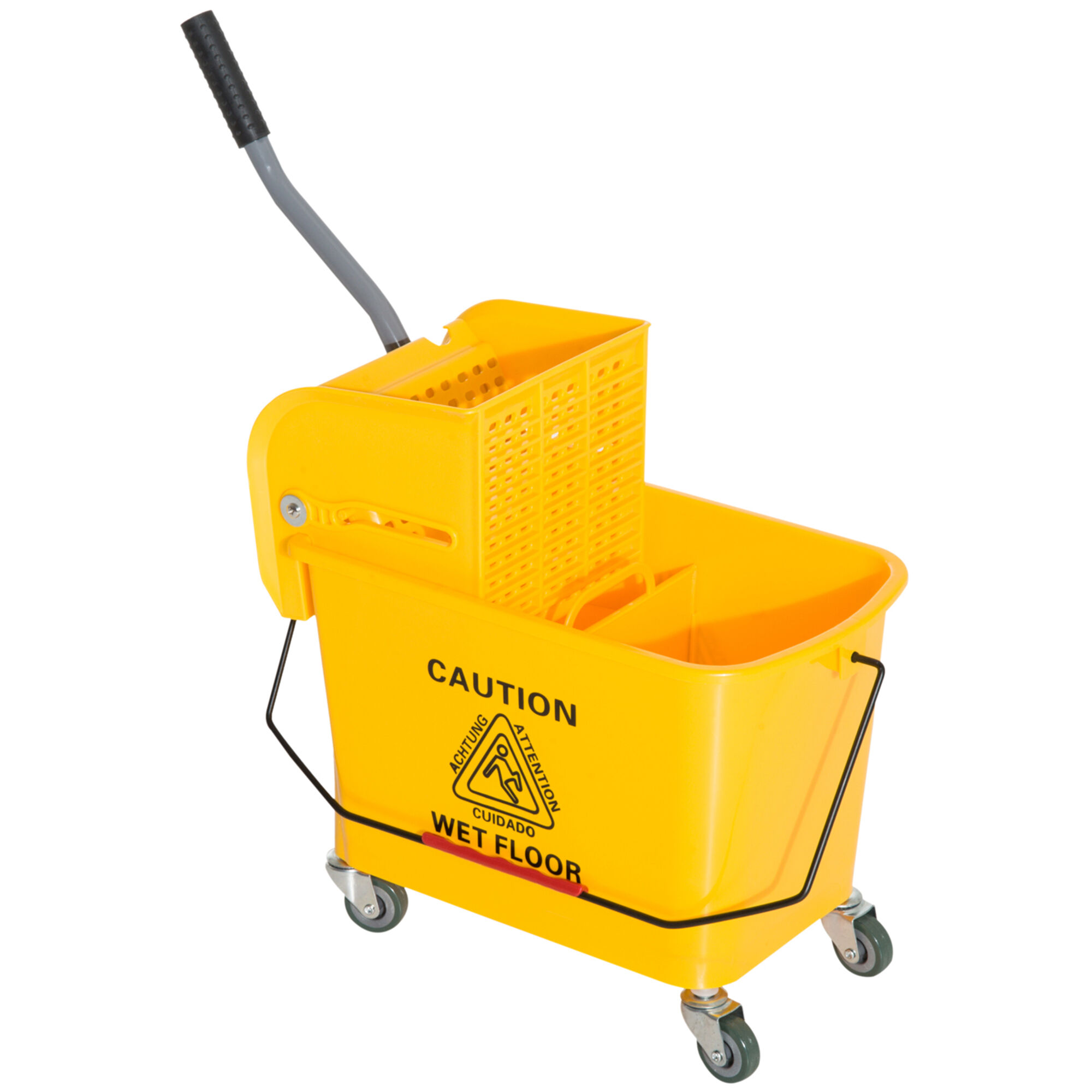HOMCOM Heavy Duty Janitor Mop Bucket with Wringer, Durable Yellow, Easy Clean-Up   Aosom.com