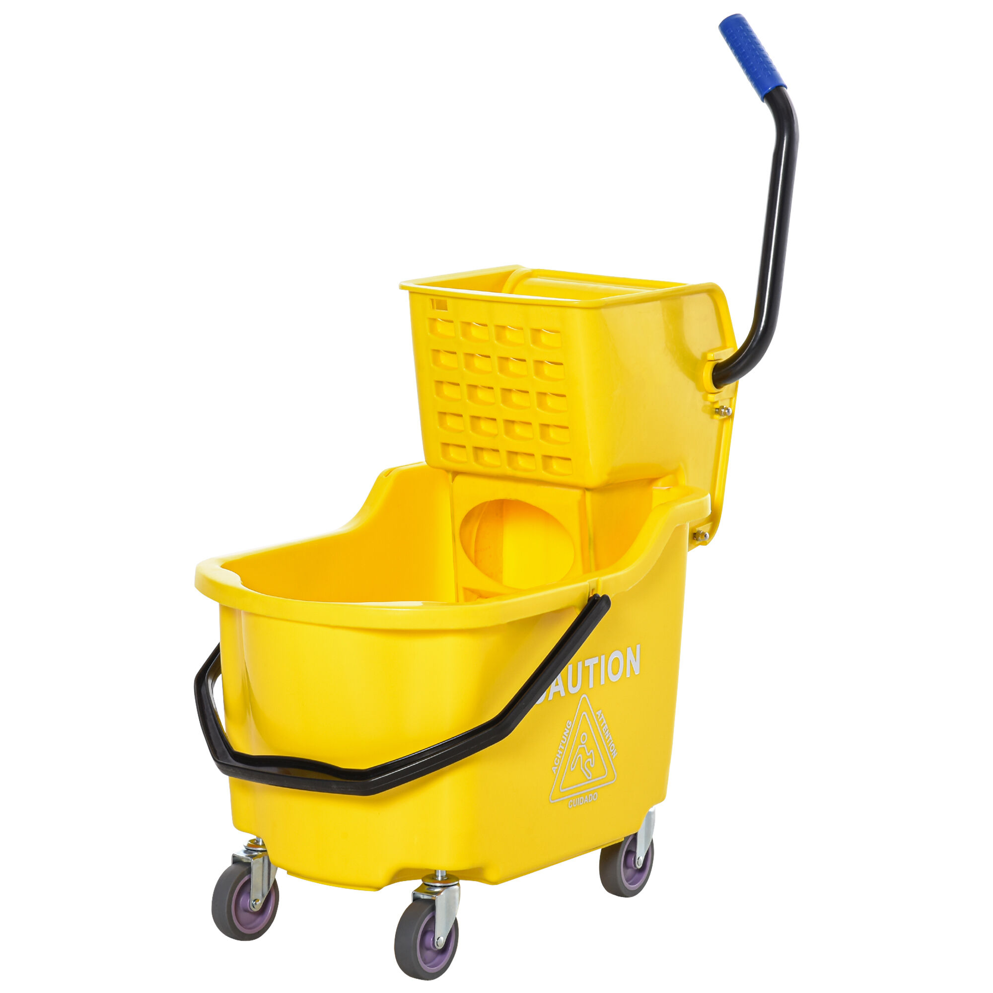 HOMCOM Commercial Mop Bucket With Side Press Wringer Cart on Wheels with Metal Handle, 34 Quart Capacity - Yellow