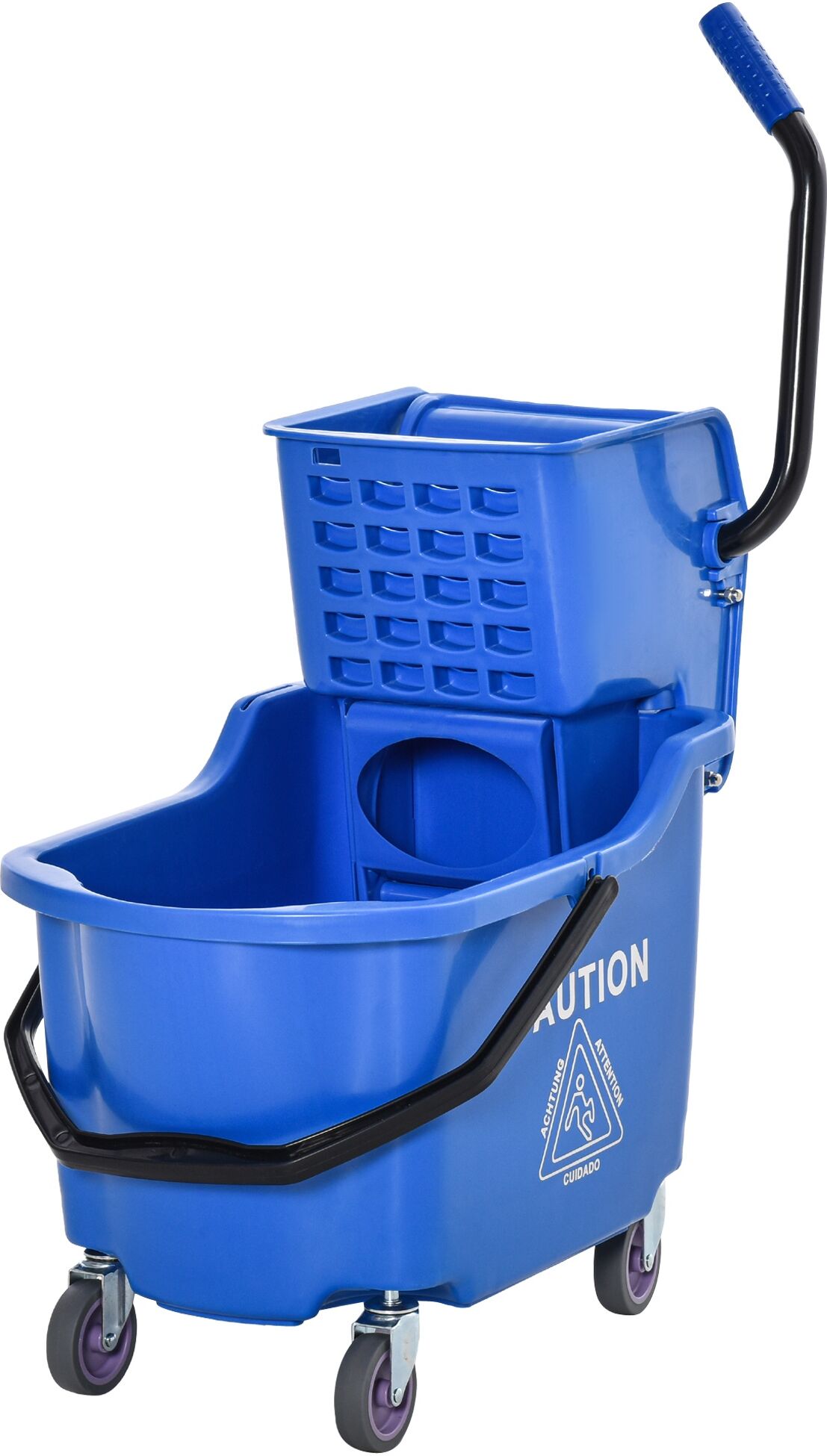 HOMCOM Commercial Mop Bucket With Side Press Wringer Cart on Wheels with Metal Handle, 34 Quart Capacity - Blue