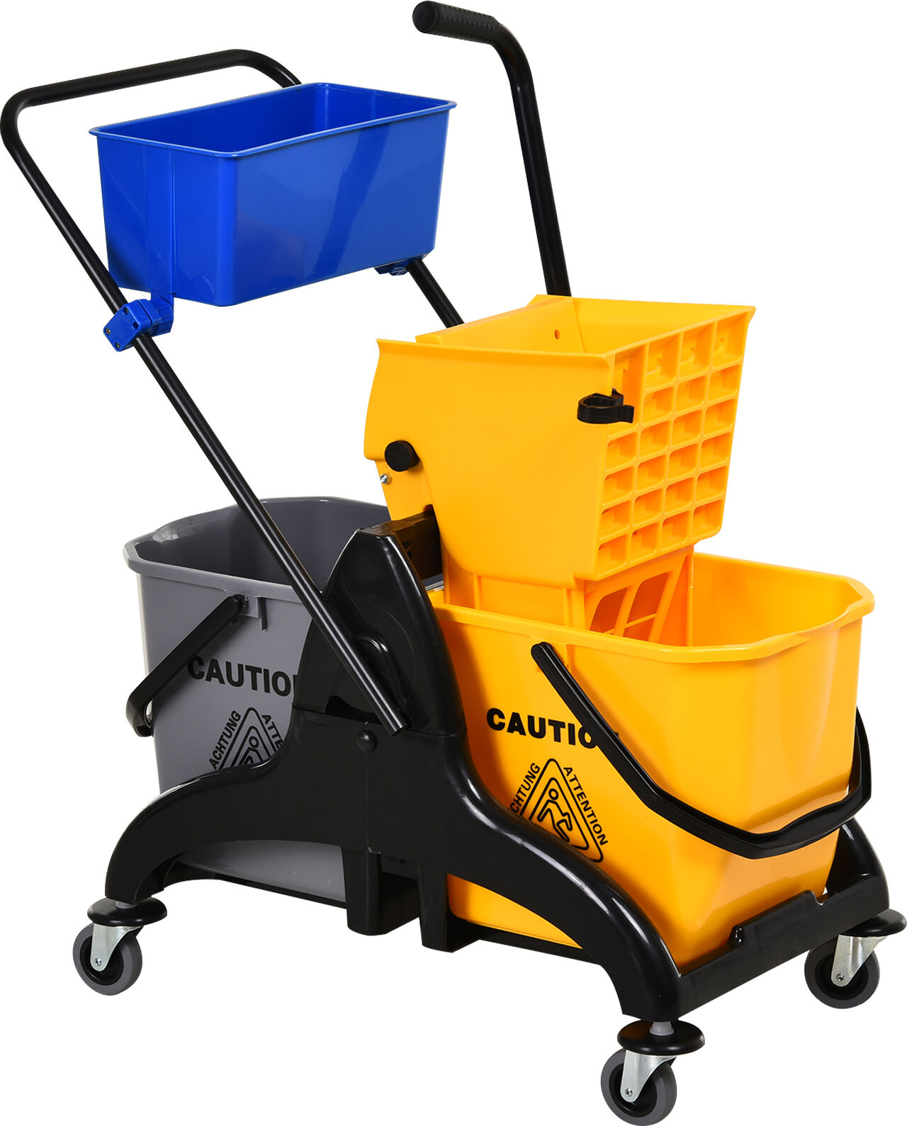 HOMCOM 6.9 Gallon Mop Water Bucket Wringer Cart with Easy to Use Side Press Wringer & Mop-Handle Holder, Smooth Wheels, Yellow/Black