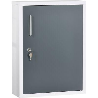 kleankin Wall Medicine Cabinet with Lock, Hanging Medical Cabinet, First Aid Wall Cabinet for Bathroom Kitchen, White and Grey kleankin Wall Medicine Cabinet with Lock, Hanging Medical Cabinet, First Aid Wall Cabinet for Bathroom Kitchen, White and Grey