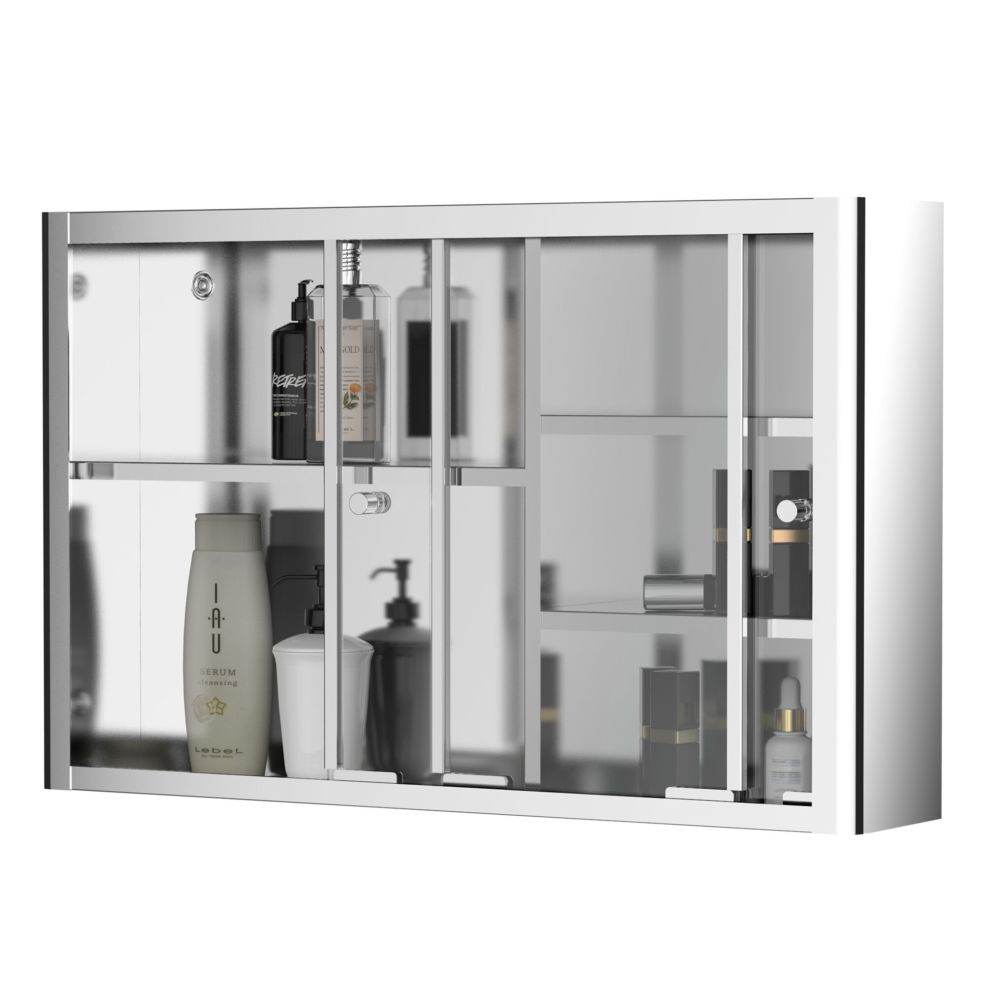 kleankin Wall Mounted Medicine Cabinet Sliding Door Storage Shelves Stainless Steel 24x15 Silver   Aosom.com