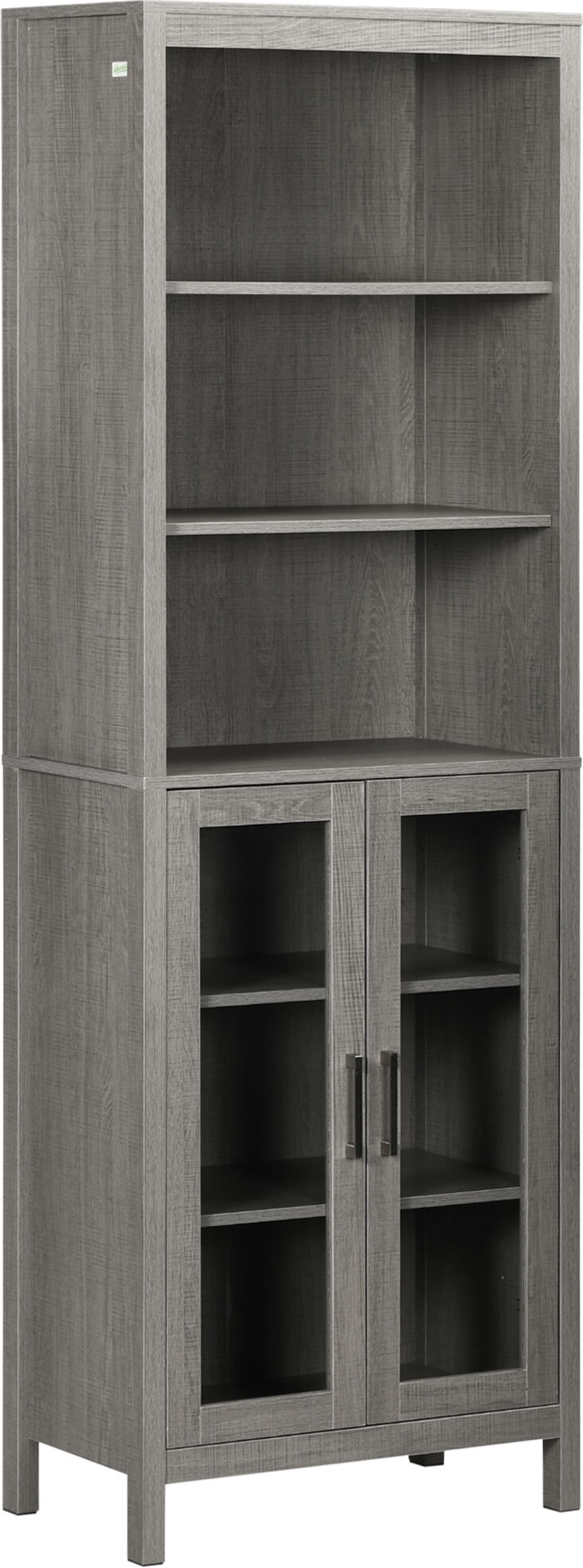 Kleankin Elegant Display Cabinet: Tall Gray Wood Cabinet with 3 Shelves & Glass Door   Aosom.com