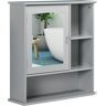 Kleankin Bathroom Mirror Cabinet Wall-Mounted with Adjustable Shelf Magnetic Door Gray   Aosom.com