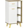 Kleankin Versatile Storage Solution: White & Natural Bathroom Floor Cabinet with Drawer & Shelves   Aosom.com