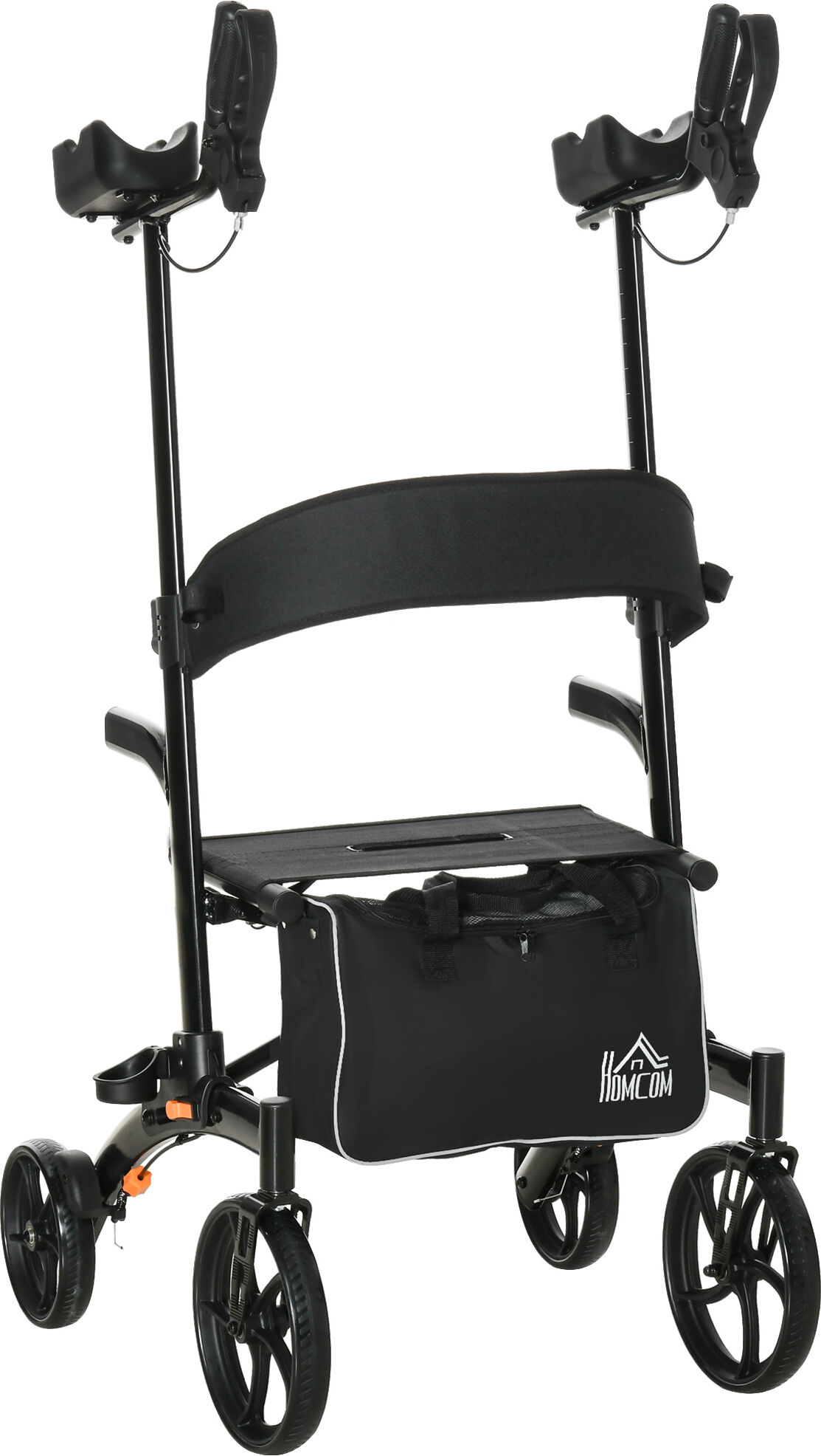 HOMCOM Forearm Rollator Walker, Aluminum with 10'' Wheels, Seat, Backrest, and Adjustable Handle in Black   Aosom.com