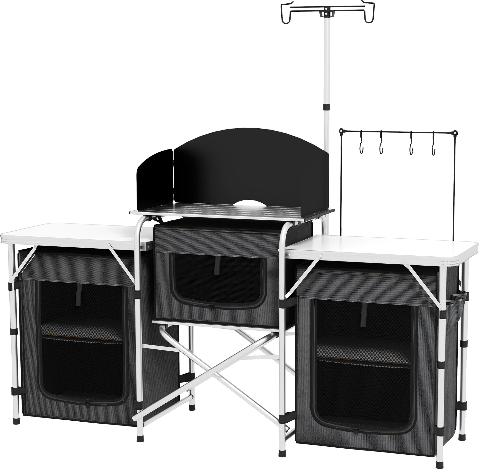 Outsunny Portable Camping Kitchen Table with Storage Windshield for BBQ Picnic Black   Aosom.com