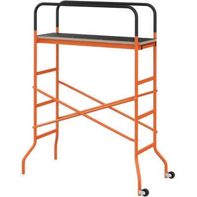 HOMCOM Scaffolding Work Platform, Rolling Scaffolding with Wheels, Scaffold for Building Construction, Orange HOMCOM Scaffolding Work Platform, Rolling Scaffolding with Wheels, Scaffold for Building Construction, Orange