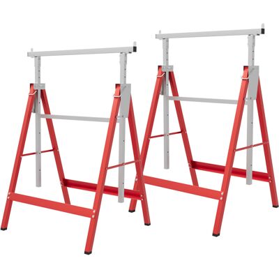 HOMCOM Set of 2 Adjustable Telescopic Builders Trestle, DIY Steel Work Bench Carpenter, Folding Saw Horse Tools Red HOMCOM Set of 2 Adjustable Telescopic Builders Trestle, DIY Steel Work Bench Carpenter, Folding Saw Horse Tools Red