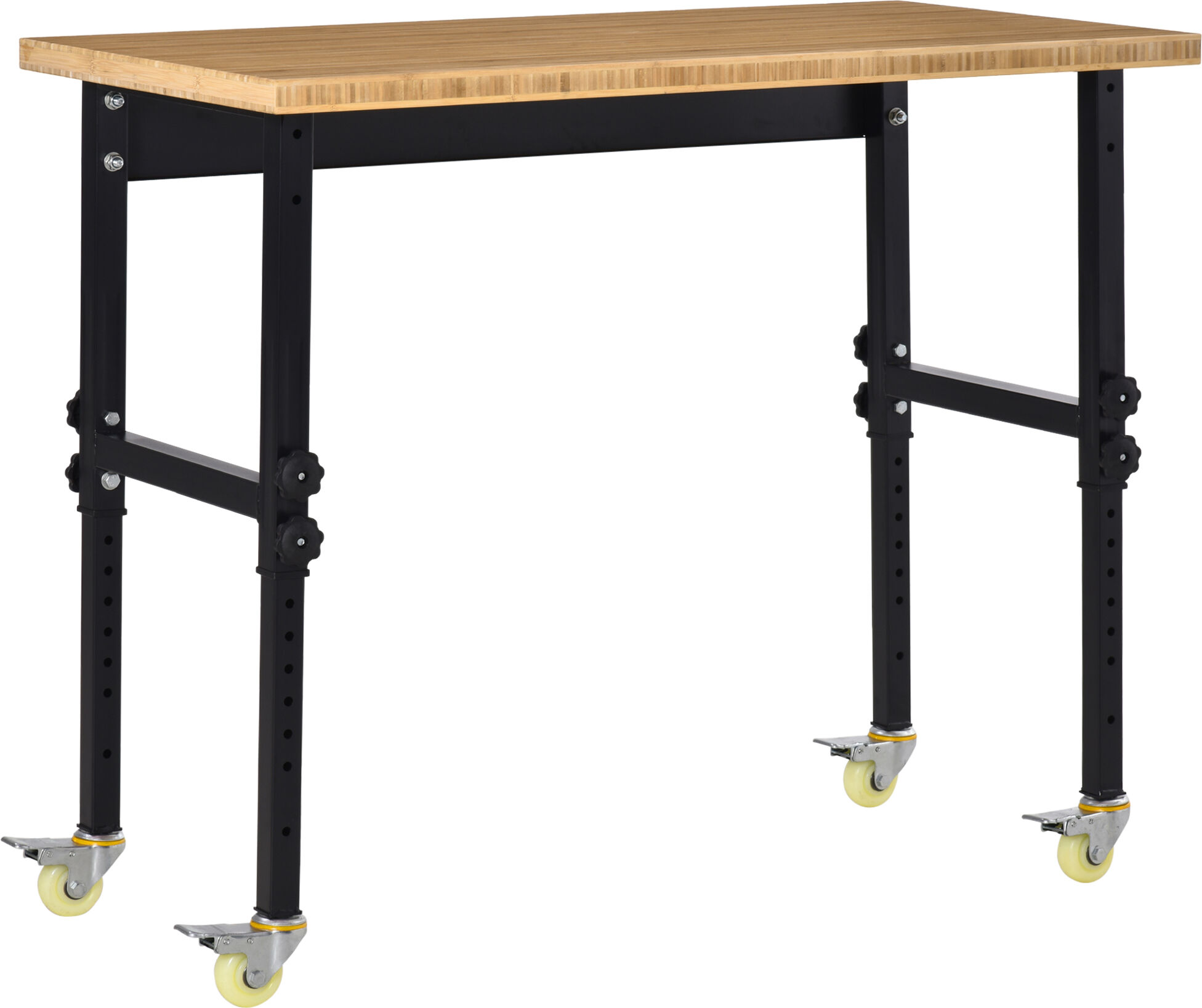 HOMCOM 47" Wood Work Bench with Height Adjustable Legs, Workstation Tool Table on Wheels for Garage, Weight Capacity 1320 Lbs, Black