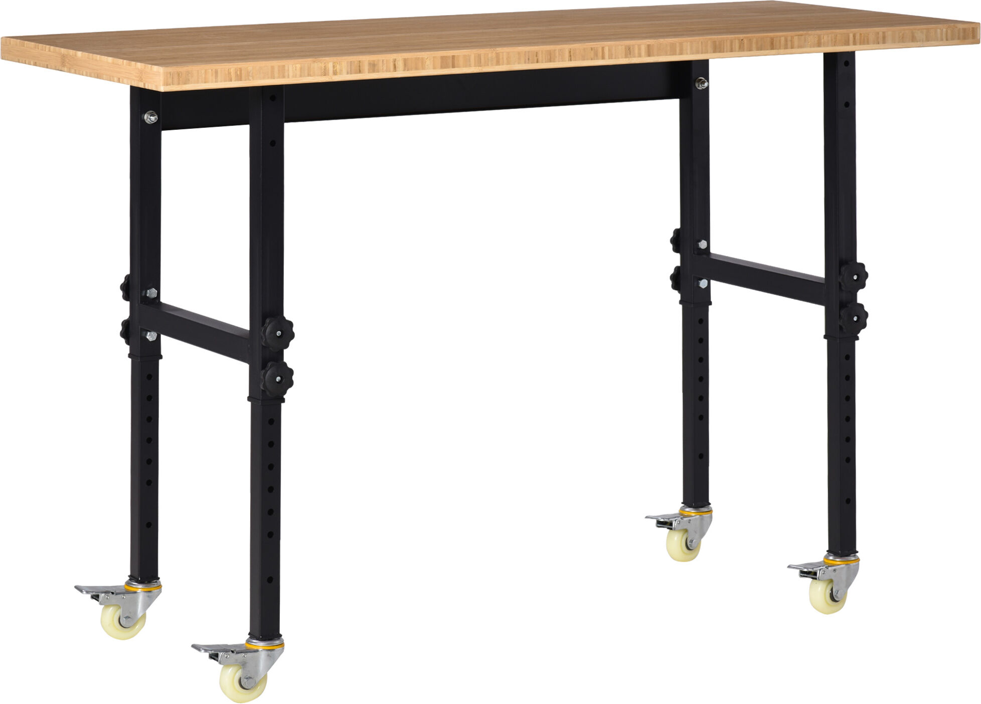 HOMCOM 59" Wood Work Bench with Height Adjustable Legs, Workstation Tool Table on Wheels for Garage, Weight Capacity 1320 Lbs, Black