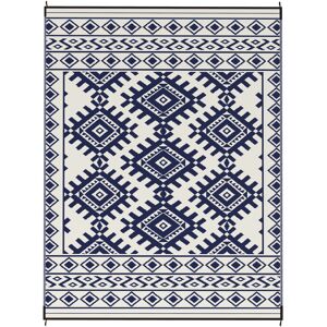 Outsunny Reversible Outdoor Rug, Waterproof Plastic Straw with Carry Bag, 9' x 12', Blue & White Rhombus Border Outsunny Reversible Outdoor Rug, Waterproof Plastic Straw with Carry Bag, 9' x 12', Blue & White Rhombus Border