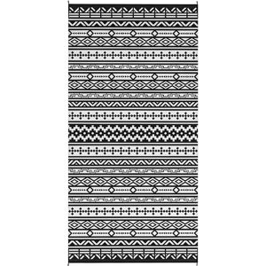 Outsunny Reversible Outdoor Rug, Waterproof Plastic Straw with Carry Bag, 9' x 18', Black & White Geometric Wall Outsunny Reversible Outdoor Rug, Waterproof Plastic Straw with Carry Bag, 9' x 18', Black & White Geometric Wall